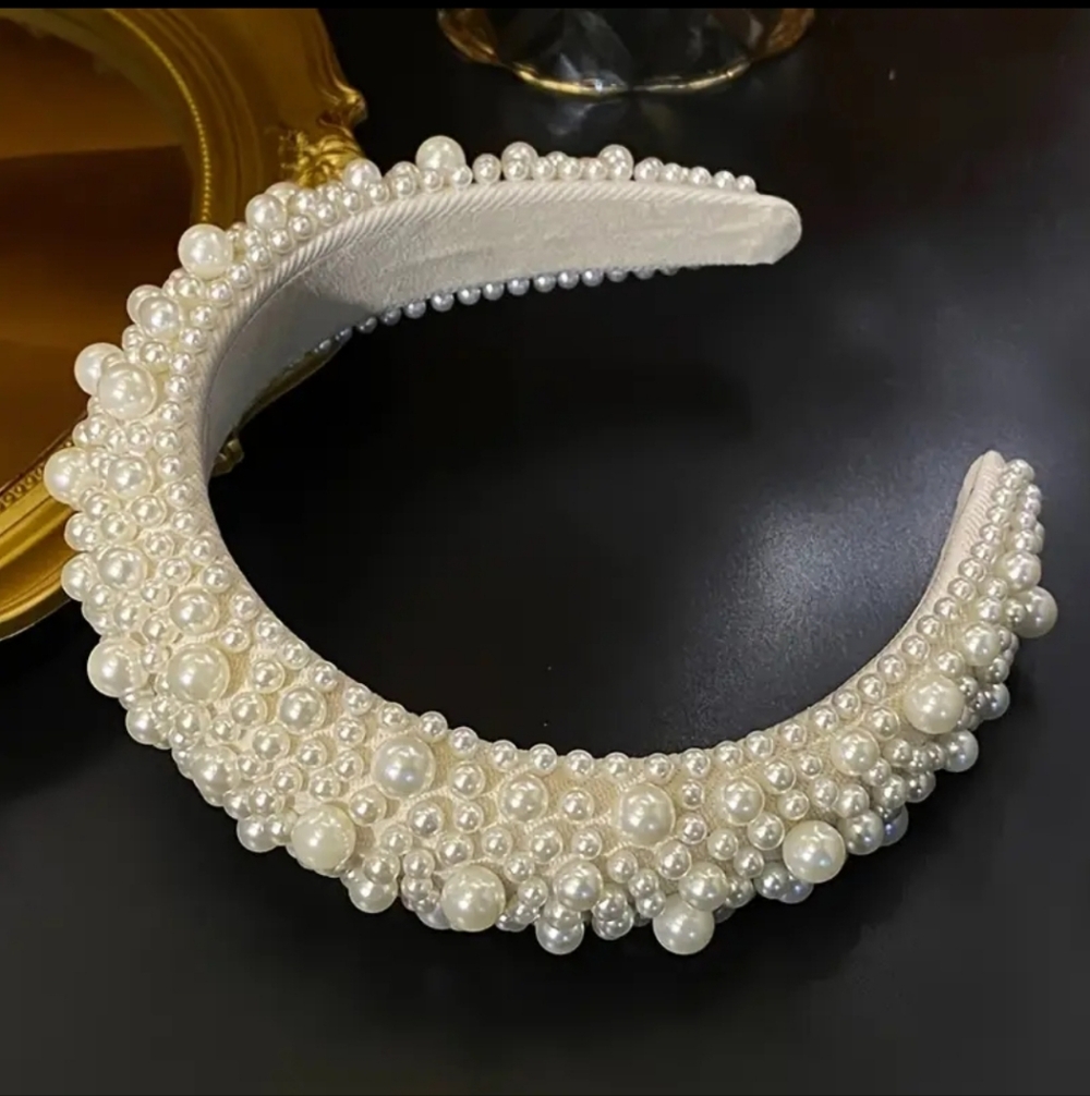 Elegant Wide Imitation Pearl Headband Cream NEW - Picture 4 of 5